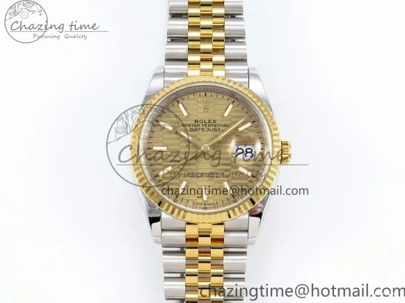 MiroTime 0112 DateJust 36 126233 Clean 1:1 Best Edition 904L Steel YG Textured Stick Dial on SS YG Jubilee Bracelet VR Trendy 1494